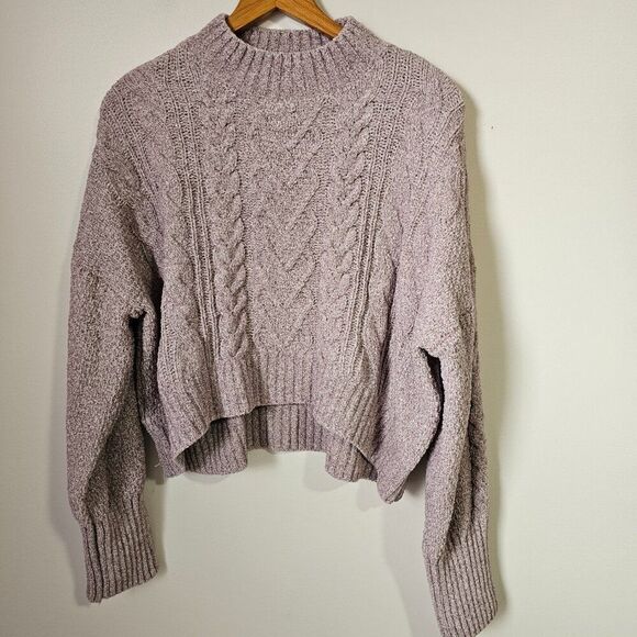 NEW PINK ROSE CABLE KNIT CHENILLE MOCK NECK SWEATER SIZE XL - Picture 2 of 16